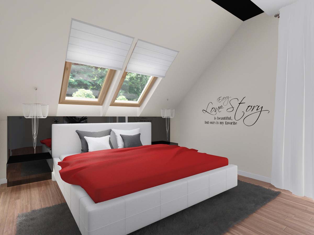 Meble na wymiar wykonane w nowoczesnej sypialni z elementami czerwieni i bieli przez producenta Mobilianii.