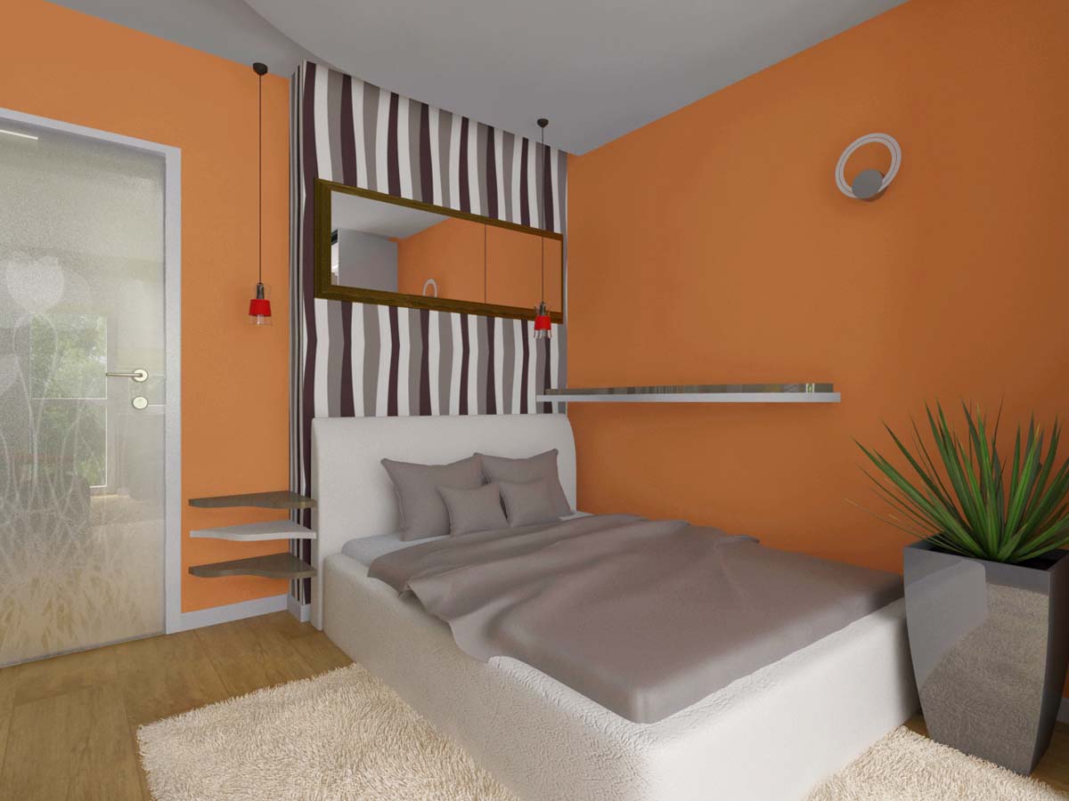 Meble na wymiar do pomarańczowej sypialni wykonane przez Mobiliani.