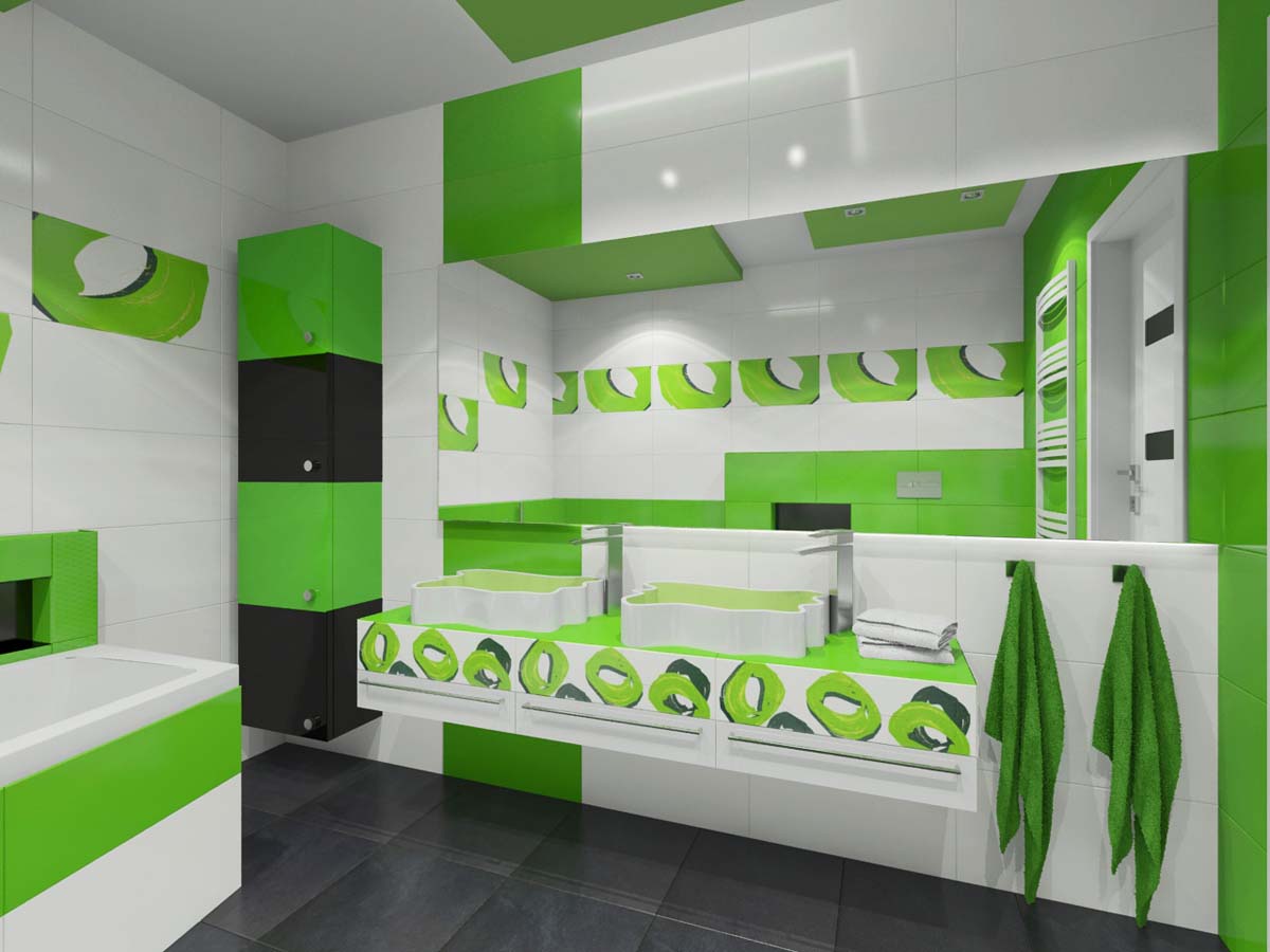 Meble na wymiar w nowoczesnej łazience w odcieniach jasnej zieleni zaaranżowane przez producenta Mobiliani Bydgoszcz.