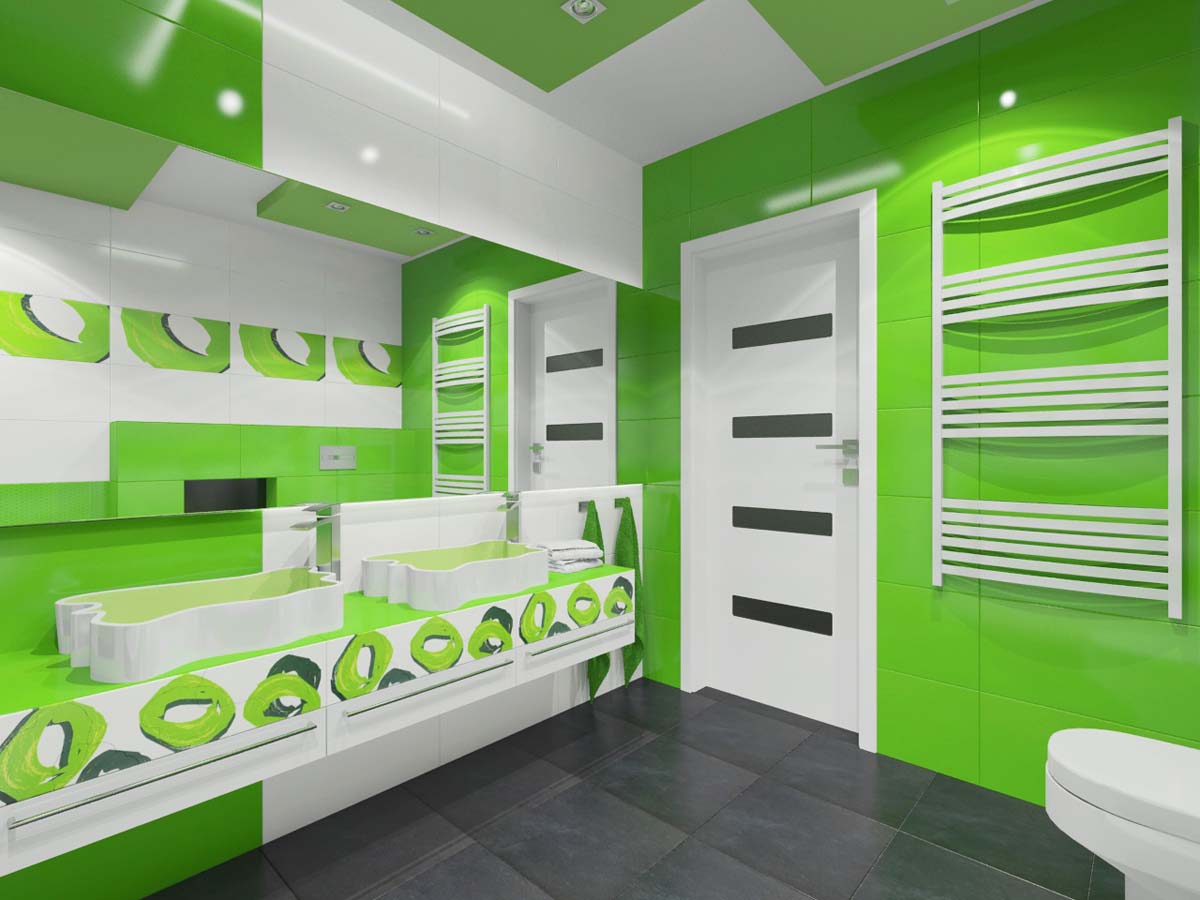 Meble na wymiar zaprojektowane do łazienki w trawiastej zieleni producenta Mobiliani Bydgoszcz.