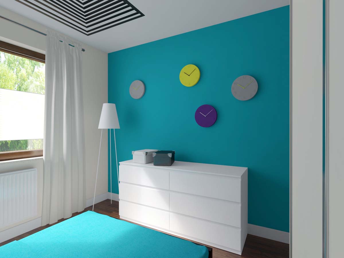 Meble na wymiar do stylowej sypialni w kolorze morskim wykonane przez Mobiliani Bydgoszcz.